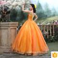 Noiva de design mais recente lindos Laranja claro Appliqued Strapless Andar Comprimento Tulle Puffy vestido de noiva Vestido de noiva